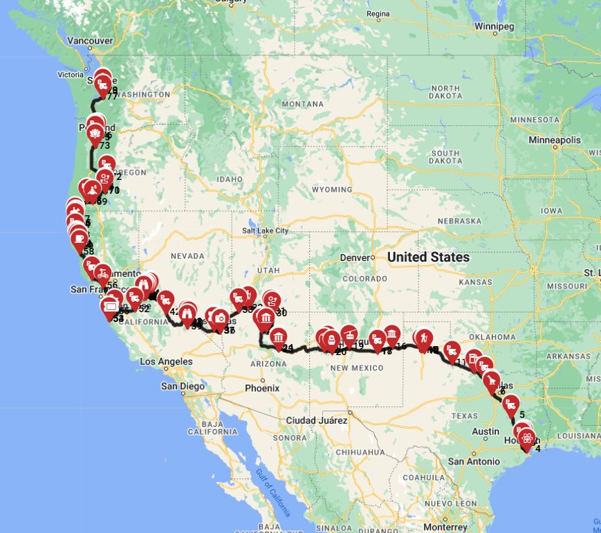 Motorhome trip wizard route from Houston to Seattle